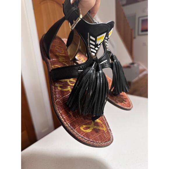 Sam Edelman Black Tassle Embroidered Gladiator Thong Sandals. Women's 6 Eur 36 - Picture 7 of 7